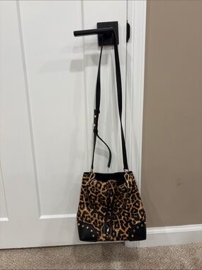 Michael Kors Leopard Print Drawstring Bucket Bag with sm wristlet